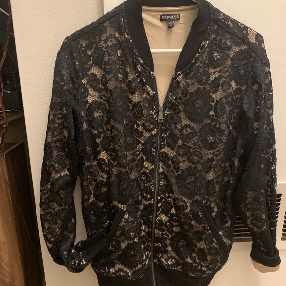 🌸 EXPRESS black lace bomber jacket/ coat EUC! - Picture 3 of 3